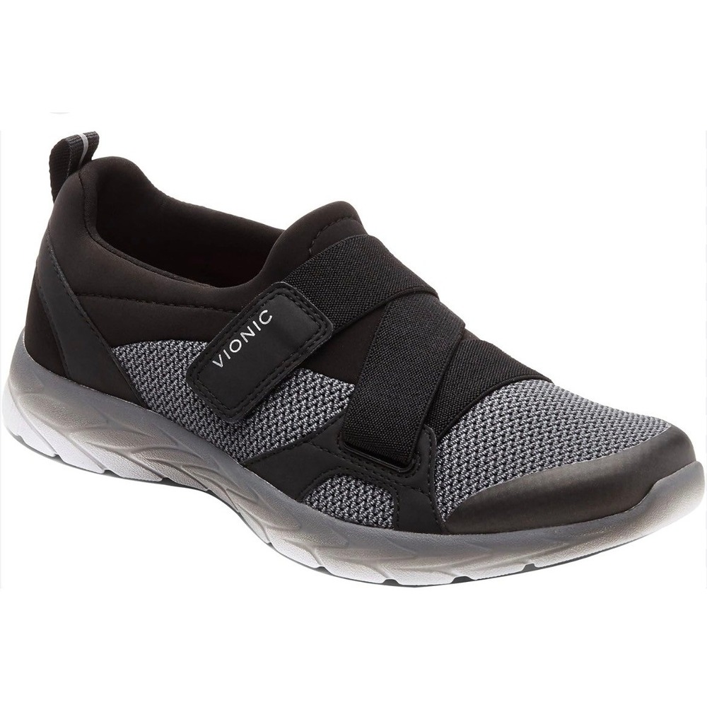 Vionic Dash Walking Shoes Womens 7 Wide Black Grey Slip On Sneakers DASH/ASRI